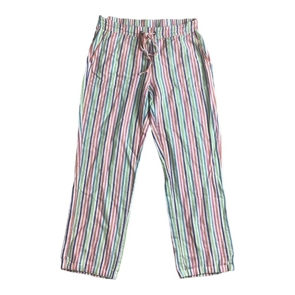 Linen Blend Striped Straight Leg Drawstring Pants L - Picture 4 of 11